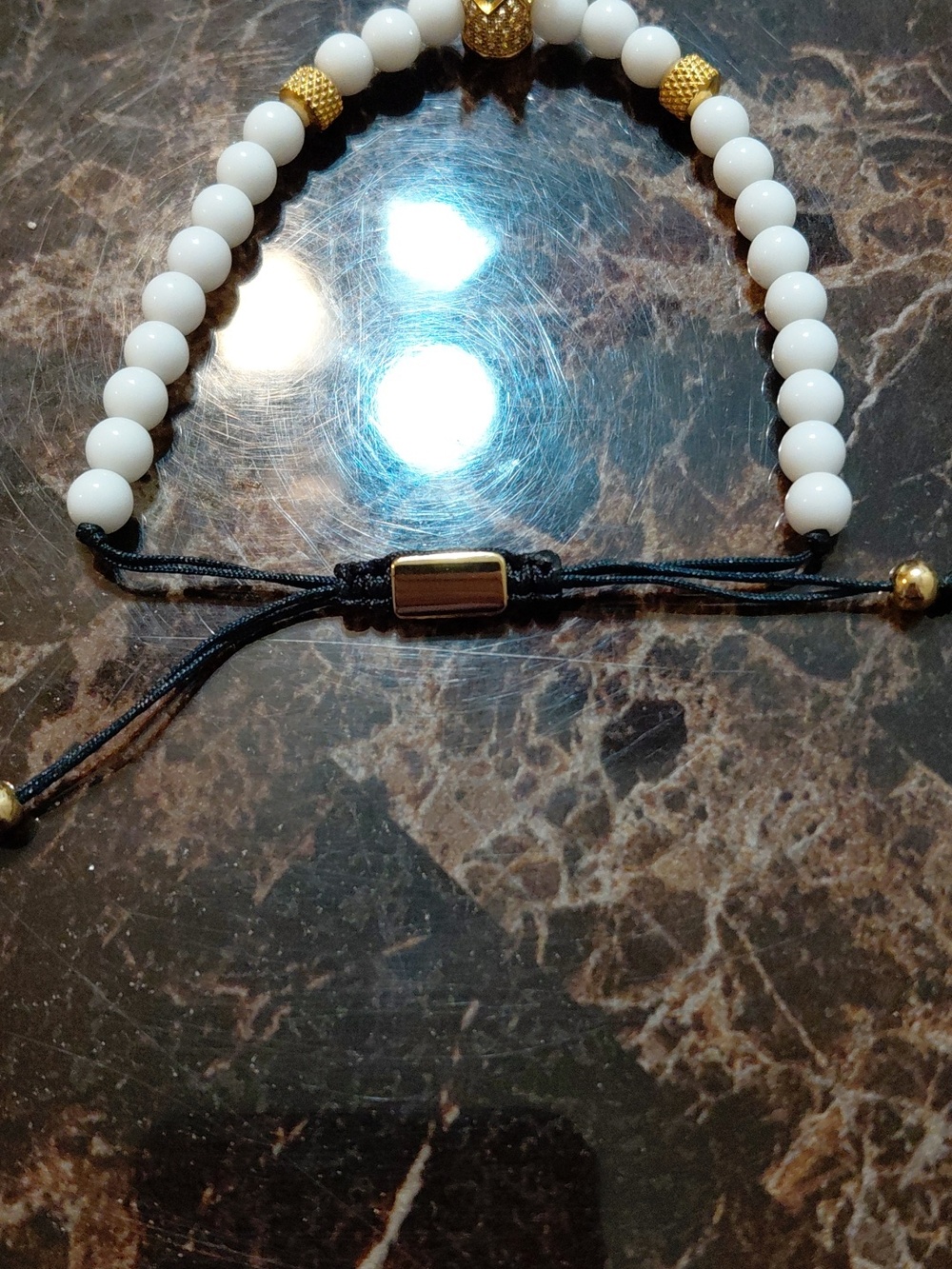 Adjustable Gold Rhinestone Crown & White Beaded Charm Bracelet - Picture 5 of 5